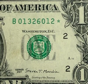 Three Pair Star Note 0s 1s 2s Fancy Serial Number One Dollar Bill – B01326012* - Picture 1 of 6