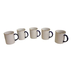 5 Ten Strawberry Street Coffee Tea Cup 8 Oz. White Blue Handle Straight Cup - Picture 1 of 14