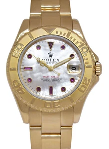 Rolex Yacht-Master 18k Yellow Gold MOP Ruby Dial 35mm Watch K 168628 - Picture 1 of 12