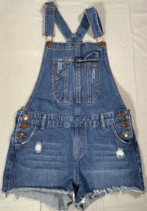 Chelsea & Violet Shortalls Girls 14 Large Blue Overalls Denim Shorts Y2K - Picture 1 of 12