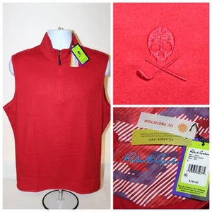 $128 New ROBERT GRAHAM 1/4 Zip Golf Vest Red UV Protection SKULL Addle Size L - Picture 1 of 7