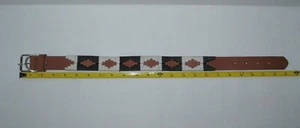 Zilker Antone's Kid's White Black Aztec Weave Leather Hand Stitched Cowboy Belt - Picture 1 of 7