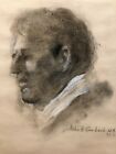 "Profil Portrait d'un homme" 17 x11" dessin au fusain-John Grabach (1886-1981)