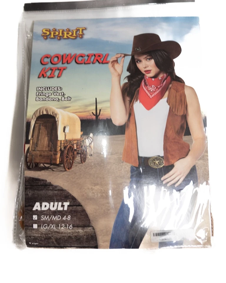 Kit Disfraz Vaquera Adulta Talla S/M Con Flecos Chaleco Bandana y Cinturón Foto 1 de 4