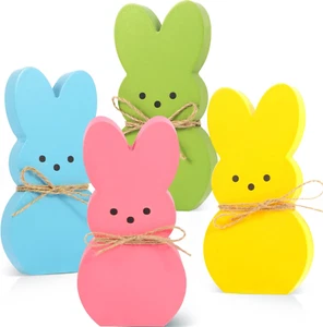 4PCS Wooden Bunnies Easter Decorations for the Home, Cute Bunny Table Decor with - Picture 1 of 12