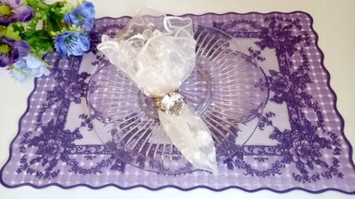 Tischsets 6er Set VICHY Tischset Spitze Rosen ROSE COTTAGE PVC Lila Untersetzer - Bild 1 von 4