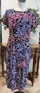 London Times Damen 10 lila Blumen Kurzarm Midi Etuikleid KK - Bild 1 von 8