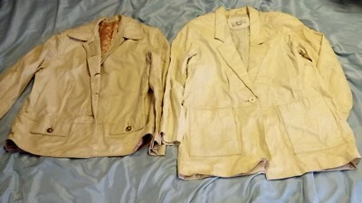 Vintage PAIR White Leather Women’s size 14 Jackets Ivory Pearl White Button Down - Image 1 of 4