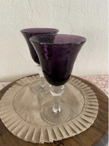 Artland Iris Plum Amethyst Purple Glass Bubble 8" Water Wine Goblets set of 2 - Picture 1 of 6