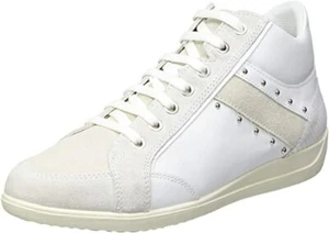 £100 WOMENS GEOX D MYRIA G OFF WHITE REAL LEATHER TRAINERS SNEAKERS SIZE 8 41 BN - Picture 1 of 7