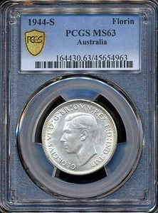 Australia 1944-S One Florin 2/- George VI - PCGS MS63 - Imagen 1 de 3