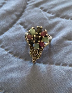 Anello Argento Indiano E Pietre - Foto 1 di 6