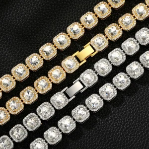 Cadena de tenis para hombre de 10 mm 1 fila de circonita cúbica enchapada en oro ANTIDESLUSTRE - Imagen 1 de 11