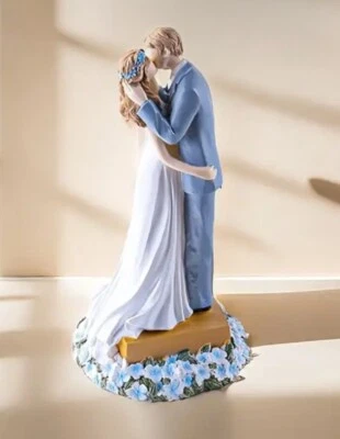 8" Wedding Cake Topper Statue Resin Couple Bride & Groom Kiss Embrace Figurine - Image 1 of 4