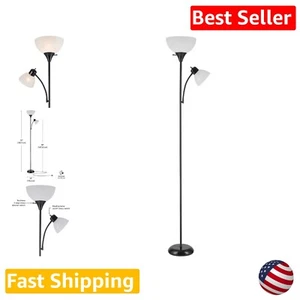 Elegant Torchiere Floor Lamp + Adjustable Reading Light, Matte Black Finish - Picture 1 of 10