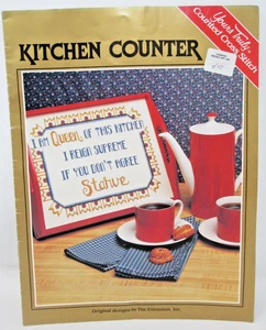 Vtg Kitchen Counter Counted Cross Stitch Pattern Book Kitsch Sayings Fruit 80s - Picture 1 of 10