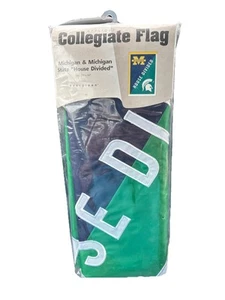 Michigan vs. Michigan State House Divided Evergreen Appliqué Flag 28” x 44” NEW - Picture 1 of 4