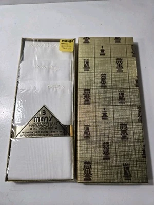 Vintage 3 Handkerchiefs Mens White With Letter E Boxed Vtg Cotton Poly NOS - Image 1 of 4