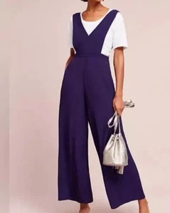 Anthropologie Maeve Souxanne Apron Wide Leg Jumpsuit Sapphire Blue Size 12 - Picture 1 of 15