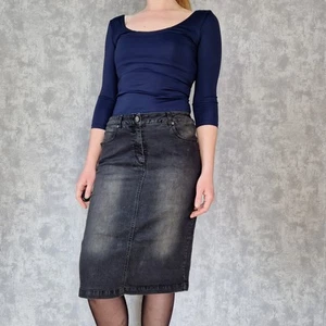 Jeansrock Punt Roma 38 M Schwarz Grau Jeans Rock Stretch Knielang Denim - Bild 1 von 19