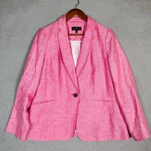 Talbots Blazer Women's 10 Petite Pink 100% Linen One-Button Jacket Preppy Barbie - Picture 1 of 12