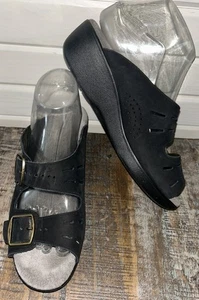 Sandalias SAS Talla 8.5 ESTRECHAS NEGRAS Cuero Nobuck Doble Correa Cuña 268185 - Imagen 1 de 13