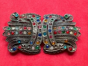 Vintage Gold Tone Victorian Women's Belt Buckle with Multicolor Rhinestones - Picture 1 of 8