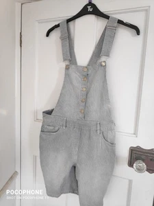 Blue Pin Stripe Denim Dungarees Ladies Size 10 NEXT Shorts Pockets Summer Vgc - Picture 1 of 4