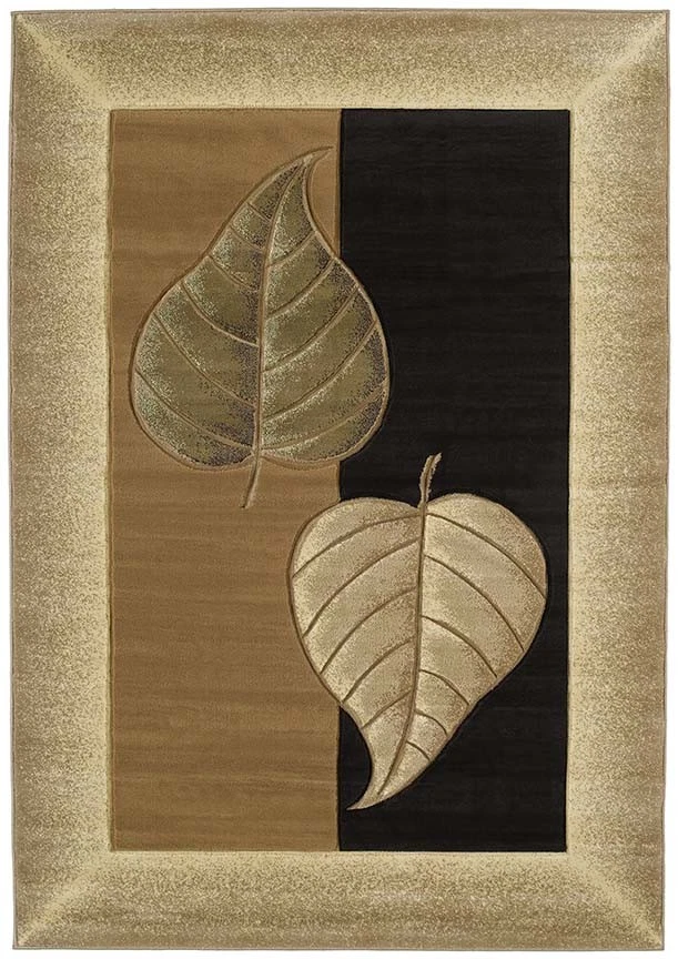 CONTEMPORARY brown BORDER 2x8 area rug LEAF runner : Actual Size 2' 7" x 7' 4" - Image 1 of 1
