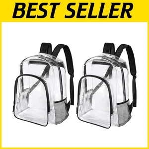 Versatile Transparent School Backpack - Waterproof Clear Bookbag Set of 2 - Picture 1 of 9