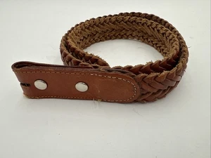 Cintura intrecciata marrone vintage anni 90 pelle intrecciata preppy western unisex taglia S senza fibbia - Foto 1 di 5