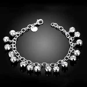 925 Sterling Silver Bracelet Jingle Bells Beaded Charm Bracelet Chain - Picture 1 of 9