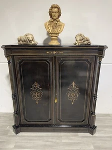 Antique Victorian Ebonised And Gilt Decorative Cabinet - Picture 1 of 12