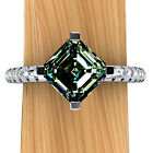 Bague de fiançailles 3,34 ct Vvvs1-`Asscher marron vert blanc moissanite diamant argent