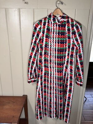 迷幻打褶连衣裙嬉皮复古 60 年代 70 年代箭头三角长袖 — 第 1/4 张图片