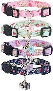 4 Pack Cat Collars Breakaway with Bell Safety Buckle Kitten Collar - Picture 1 of 6