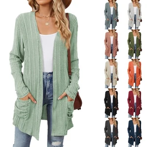 Womens Lightweight Boyfriend Cardigan Long Sleeve Top Front Open Coat Outwear - Picture 1 of 45