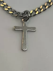 Mens Stainless Steel Necklace Cross Pendant 20” Tiny Cross Necklace - Picture 1 of 6