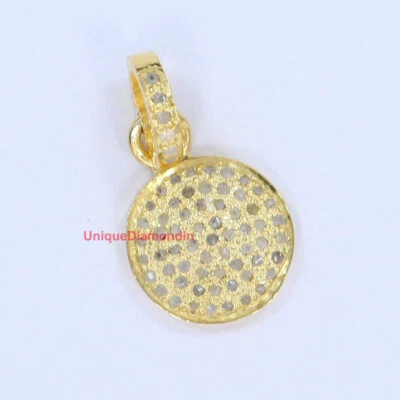 Natural Pave Diamond Round disk pendant sterling silver handmade charms necklace - Image 1 of 4