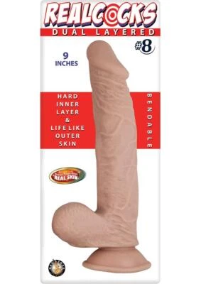 Realcocks Dual Layered #8 Bendable Dildo 9in - Vanilla - Image 1 of 3