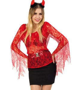 Sexy Teufelsbluse Teufel Rot Halloween Fasching Karneval Party Cosplay 36 - 46 - Picture 1 of 1