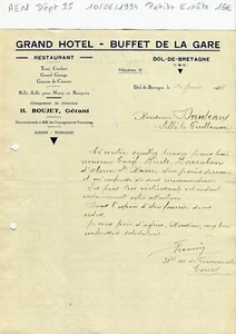 Dépt 35 - Dol de Bretagne - Petite Entête d'un Hôtel Restaurant du 10/06/1934 - Picture 1 of 1