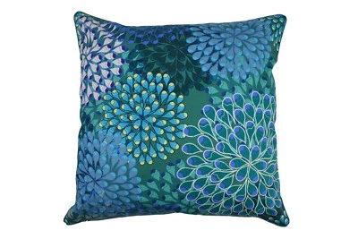 Cuscino 100% cotone - design a fiori di crisantemo con toni blu - 45 x 45 cm - Immagine 1 di 3