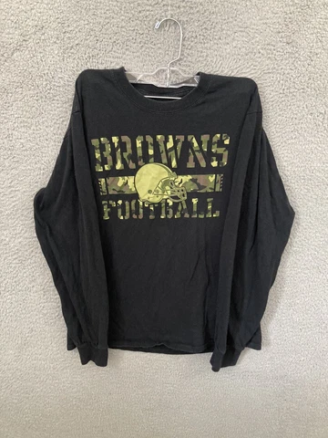 Cleveland Browns Shirt Mens Medium Black Camo NFL Football Long Sleeve Crew Neck Cover
