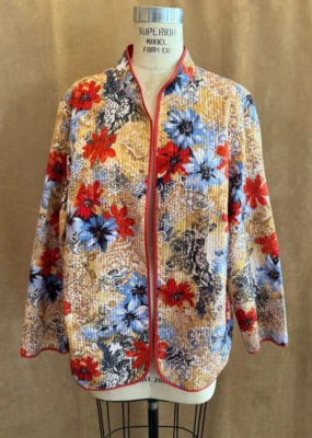 Jaqueta blazer feminina casaco aberto 18W Alfred Dunner floral acolchoada laranja dentro - Imagem 1 de 4