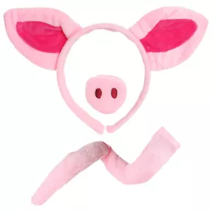 PIG EARS NOSE AND TAIL FANCY DRESS SET ANIMAL COSTUME OUTFIT ACCESSORY 3 - Picture 1 of 7