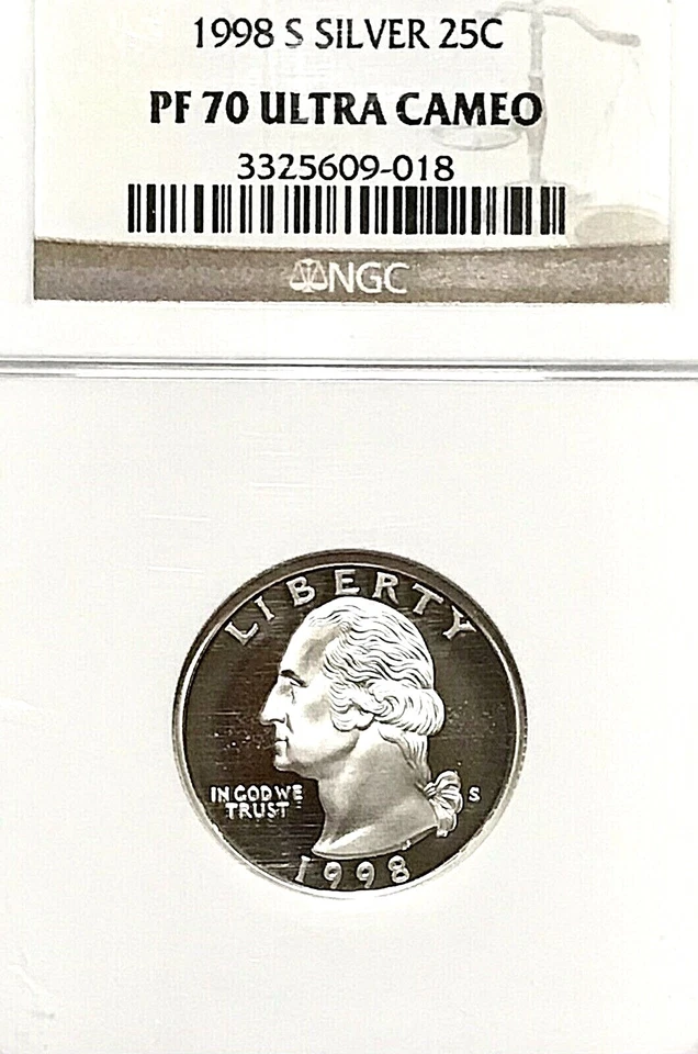 NGC PF-70 ULTRA CAMEO! 1998-S WASHINGTON QUARTER SILVER - Image 1 of 3