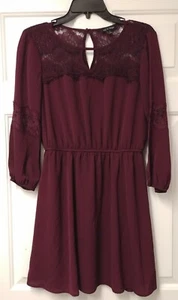 AS U WISH Elegant Burgundy Dress with Intricate Lace Bodice - Juniors Medium - Picture 1 of 12