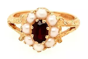 Ruby & Seed Pearl 18ct Yellow Gold Dress Ring - Picture 1 of 12