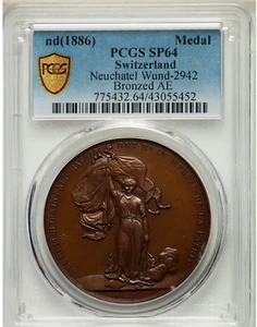 1886 Switzerland Confederation Pattern Medal Specimen PCGS SP 64 'Neuchatel' Top - Picture 1 of 4
